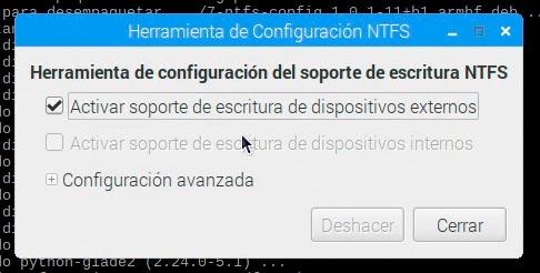 Herramienta de configuración NTFS habilitando la escritura de discos USB
