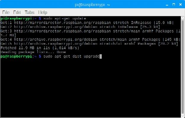 Imagen de la terminal actualizando Raspbian
