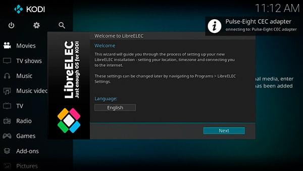 Asistente de configuración que aparece después de instalar LibreELEC