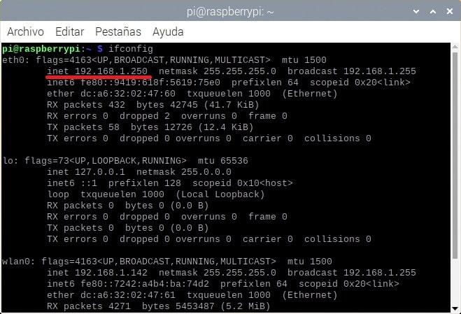 Comando ifconfig con una IP fija en Raspberry Pi