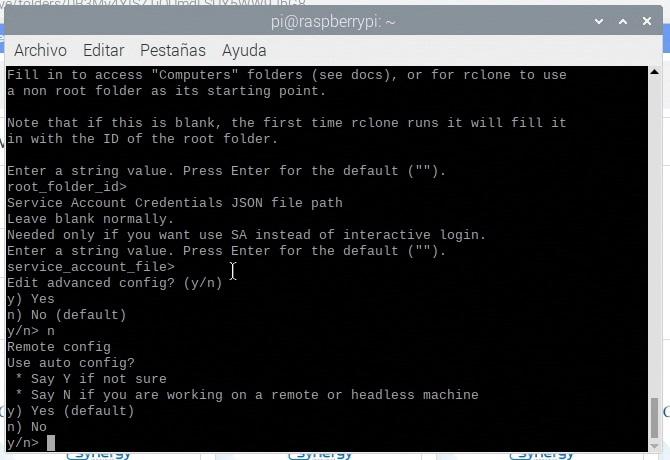 Configuración de la clave de acceso de Rclone a Google Drive