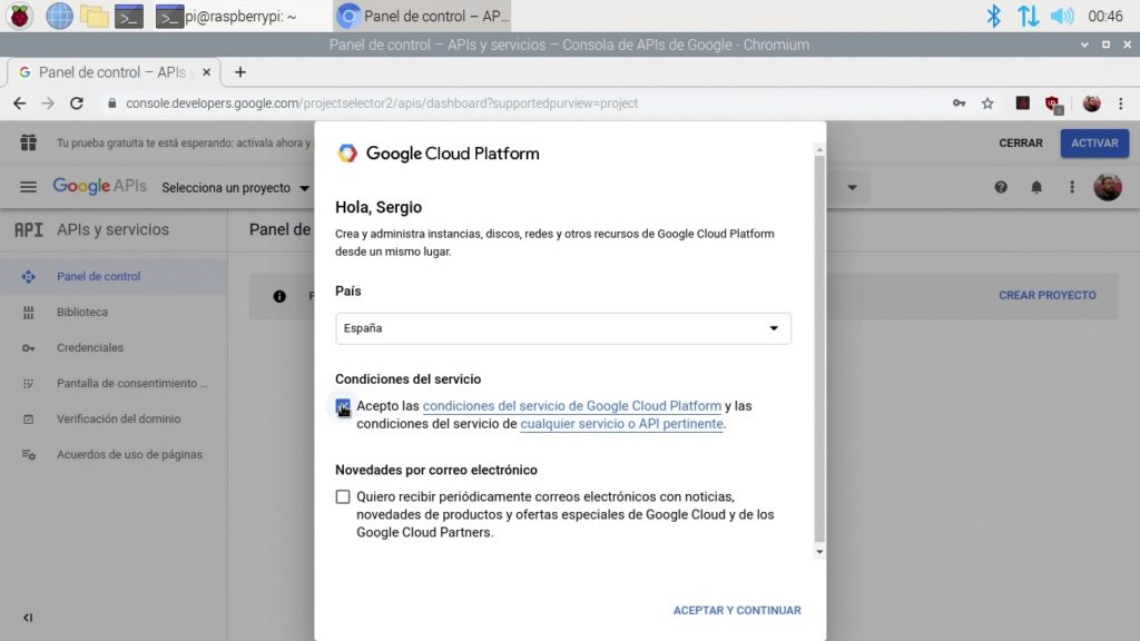 Confirmando la creación de cuenta de Google Developers