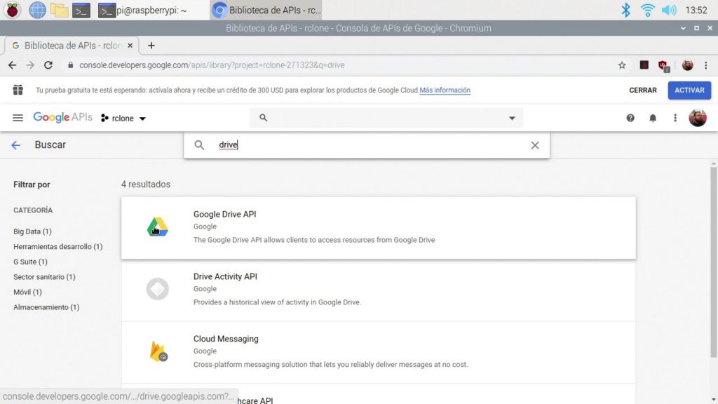 Habilitando la API de Google Drive para Rclone