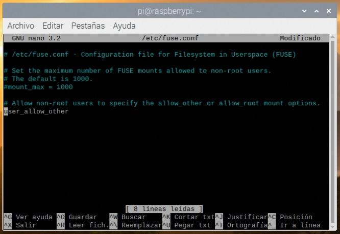 Modificando la configuración de FUSE