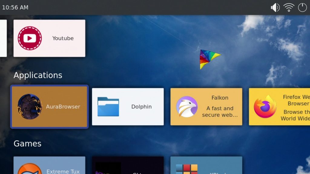 Pantalla principal de KDE Plasma Bigscreen