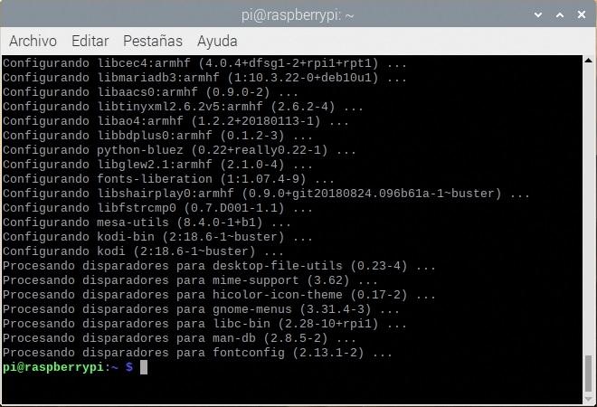 APT después de instalar Kodi en una Raspberry Pi