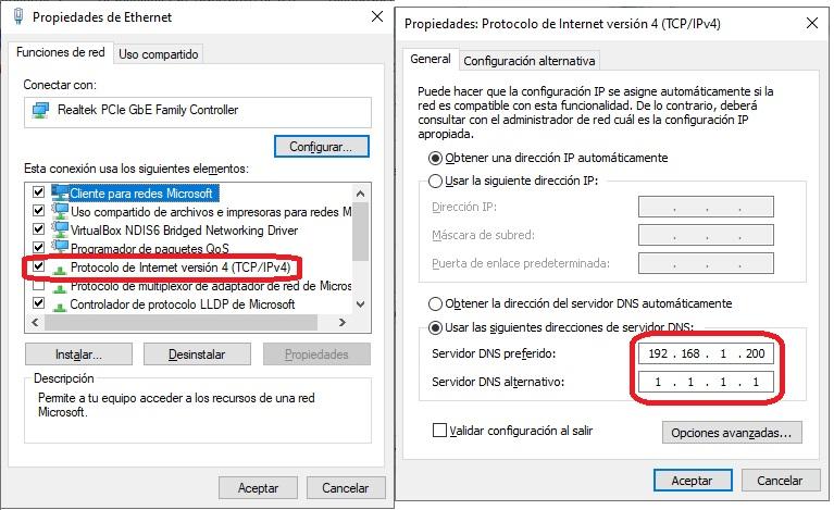 Configuración de las propiedades del adaptador de red en Windows